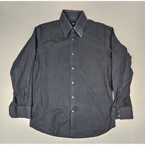 Hugo Boss Button Up Shirt Mens 16/22-23 Black Striped‎ Dress Shirt